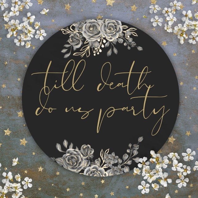 Black And Gold Roses Floral Gothic Wedding Favour Classic Round Sticker (Black And Gold Roses Floral Gothic Wedding Favor Classic Round Sticker)