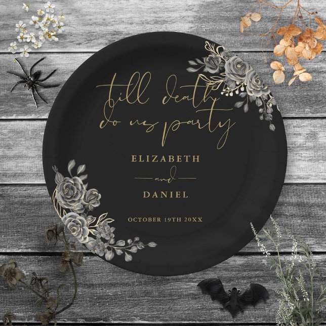 Black And Gold Roses Floral Gothic Wedding Paper Plate (Black And Gold Roses Floral Gothic Wedding Paper Plates)