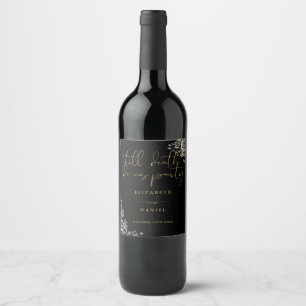 Black And Gold Roses Floral Gothic Wedding Wine Label