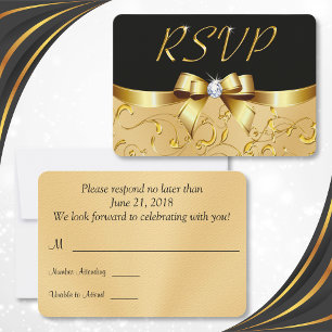 Black and Gold RSVP Cards, Customisable, Your Text