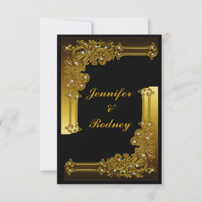 Black and Gold RSVP Wedding Invitation (Front)
