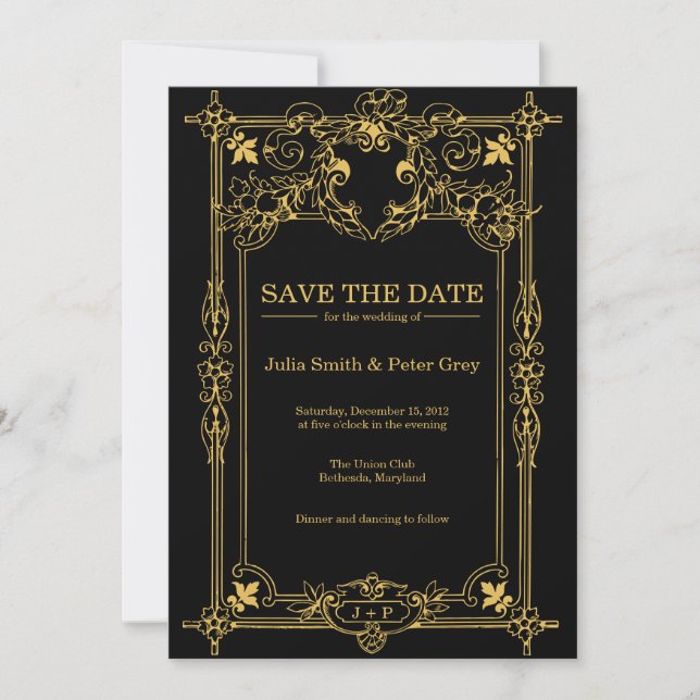 Black and Gold Rustic Save The Date Invitation (Front)