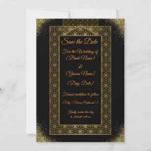 Black and Gold Save the Date Card Elegant Luxury