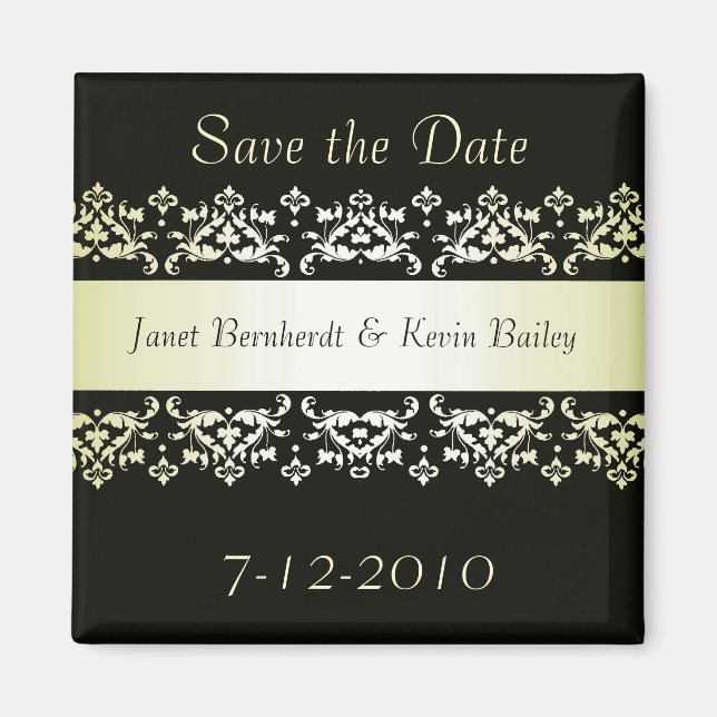 Black and Gold Save the Date magnet (Front)