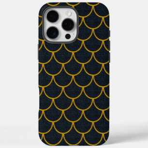 Black and Gold Scalloped Scale Pattern iPhone 16 Pro Max Case
