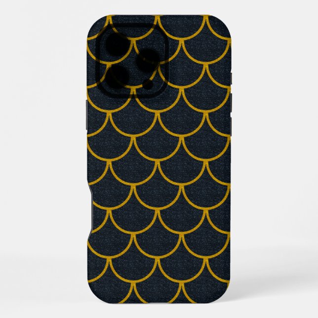 Black and Gold Scalloped Scale Pattern iPhone Case (Back)