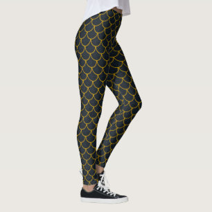 Black and Gold Scalloped Scale Pattern Leggings