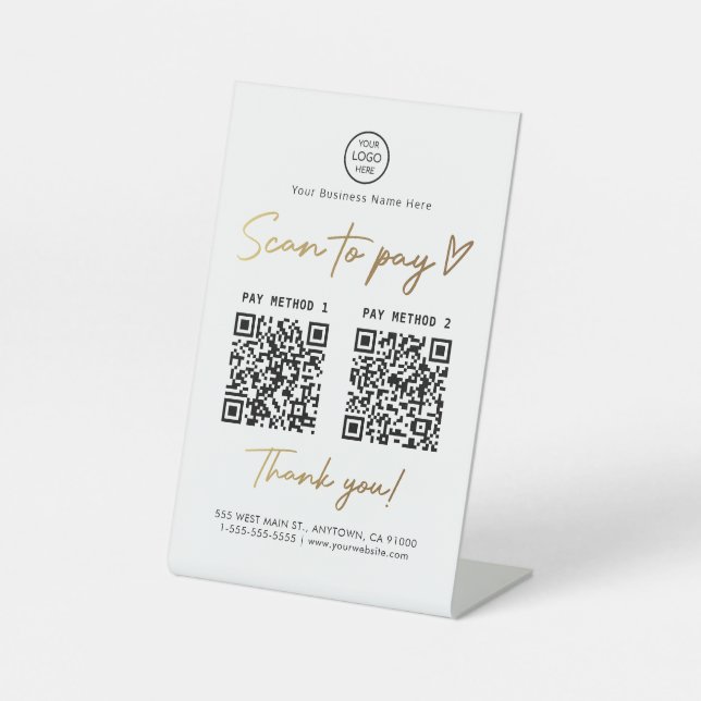 Black and Gold Scan to Pay 2 Qr Code Payment Links Pedestal Sign (Front)