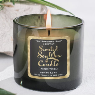 Black and gold scented soy wax candle label