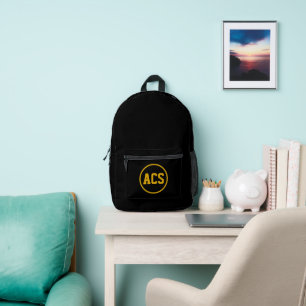 Black and Gold School Colours and Letters Printed Backpack