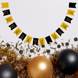 Black and Gold School Colours Graduation Bunting