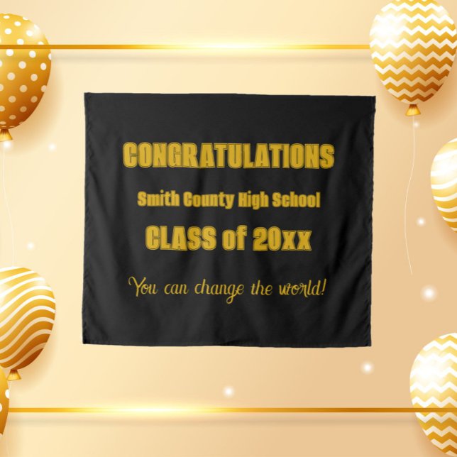 Black and Gold School Colours Graduation Tapestry (In Situ Party)