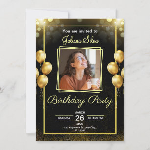 Black and Gold Scribbles Birthday Party Invitation