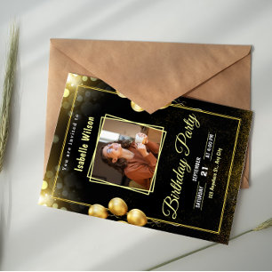 Black and Gold Scribbles Birthday Party Invitation