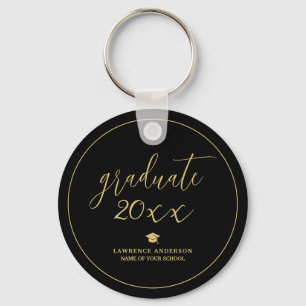 Black and Gold Script 2026 Graduate Graduation Key Ring