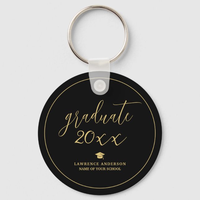 Black and Gold Script 2026 Graduate Graduation Key Ring (Front)