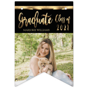 Black and Gold Script Class of 2021 Graduation Bunting