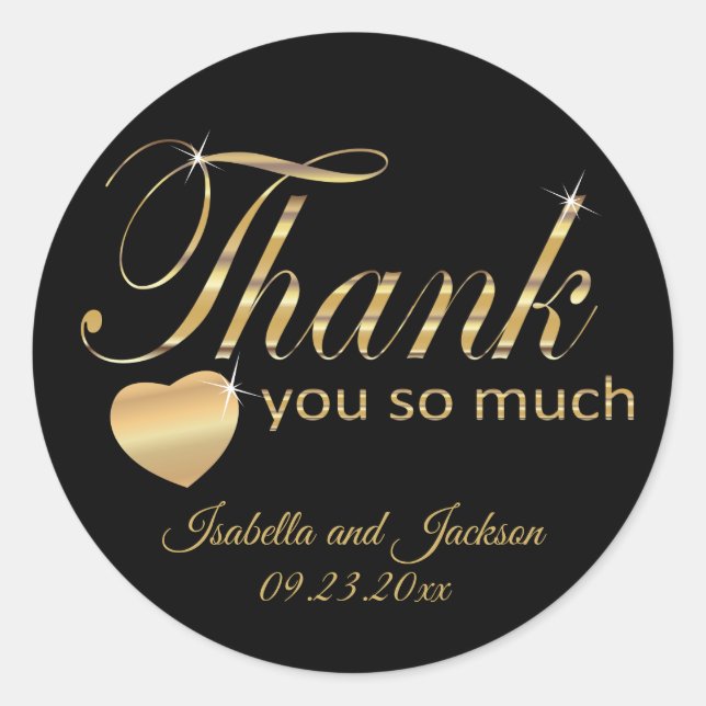 Black and Gold Script Design - Thank You Classic Round Sticker (Front)