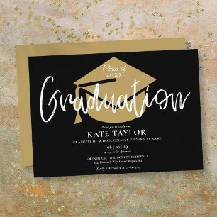 Black And Gold Script Graduation Party Invitation