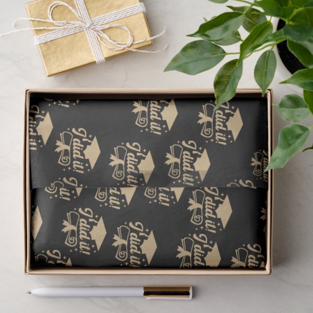 Black and Gold script  I did it Graduation Tissue Paper (Gift)