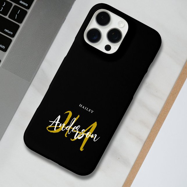 Black and Gold Script Monogram iPhone Case (Creator Uploaded)