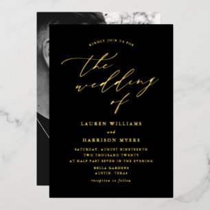 Black and Gold Script Photo Wedding