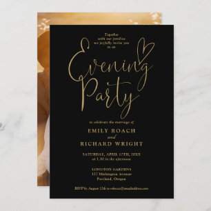 Black And Gold Script Photo Wedding Evening Party Invitation