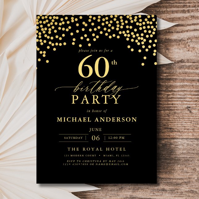Black And Gold Script Sixty 60th Birthday Invitation (Creator Uploaded)