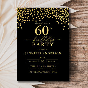 Black And Gold Script Sixty 60th Birthday Invitation