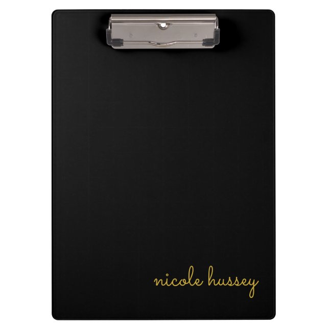 Black and Gold Script  | Stylish Monogram Modern Clipboard (Front)