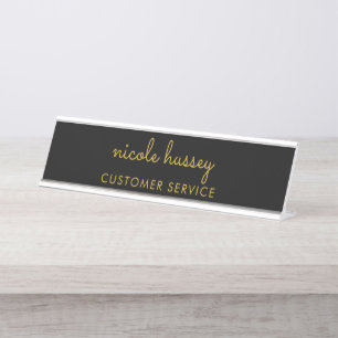 Black and Gold Script    Stylish Monogram Modern Desk Name Plate