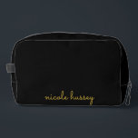 Black and Gold Script  | Stylish Monogram Modern Dopp Kit<br><div class="desc">A simple stylish custom monogram design in an casual handwritten in striking monochrome Black. The monogram can easily be personalized to make a design as unique as you are! The perfect trendy gift or accessory for any occasion.</div>