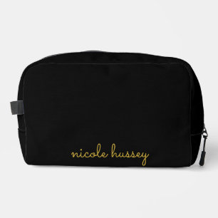 Black and Gold Script    Stylish Monogram Modern Dopp Kit
