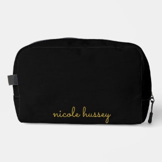 Black and Gold Script  | Stylish Monogram Modern Dopp Kit