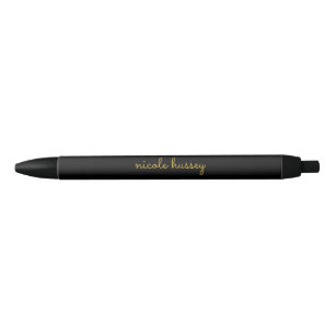 Black and Gold Script    Stylish Monogram Modern Ink Pen