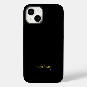 Black and Gold Script Stylish Monogram Modern iPhone 14 Case
