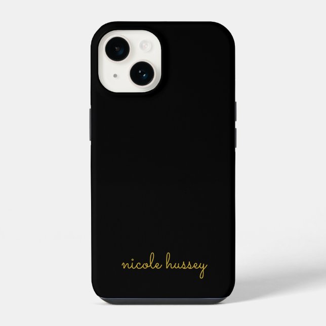 Black and Gold Script  | Stylish Monogram Modern iPhone Case (Back)