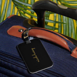 Black and Gold Script    Stylish Monogram Modern Luggage Tag