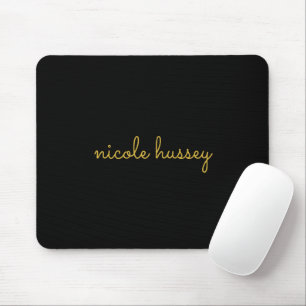 Black and Gold Script    Stylish Monogram Modern Mouse Pad