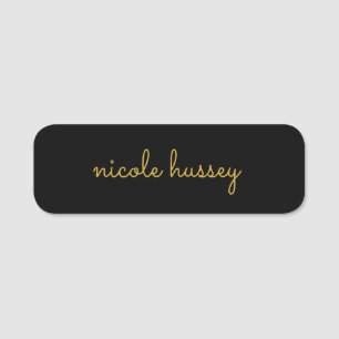 Black and Gold Script    Stylish Monogram Modern Name Tag