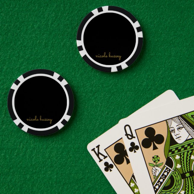 Black and Gold Script  | Stylish Monogram Modern Poker Chips (Poker Table (Double))