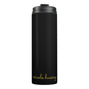 Black and Gold Script    Stylish Monogram Modern Thermal Tumbler
