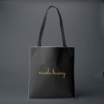 Black and Gold Script  | Stylish Monogram Modern Tote Bag<br><div class="desc">A simple stylish custom monogram design in an casual handwritten in striking monochrome Black. The monogram can easily be personalized to make a design as unique as you are! The perfect trendy gift or accessory for any occasion.</div>