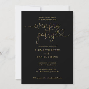 Black And Gold Script Wedding Evening Party Invitation