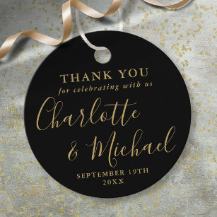 Black And Gold Script Wedding Thank You Favour Tags