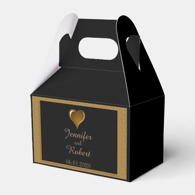 Black and Gold Scroll Wedding Favour Box (Front Side)