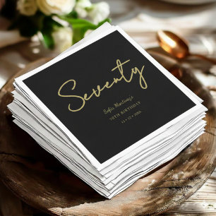 Black And Gold Seventy Birthday Party Napkins