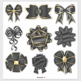 Black and Gold Shimmery Ribbon Bow Set