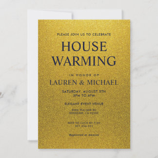 Black and Gold Shining Glitter House Warming Invitation