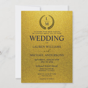 Black and Gold Shining Glitter Wedding Invitation